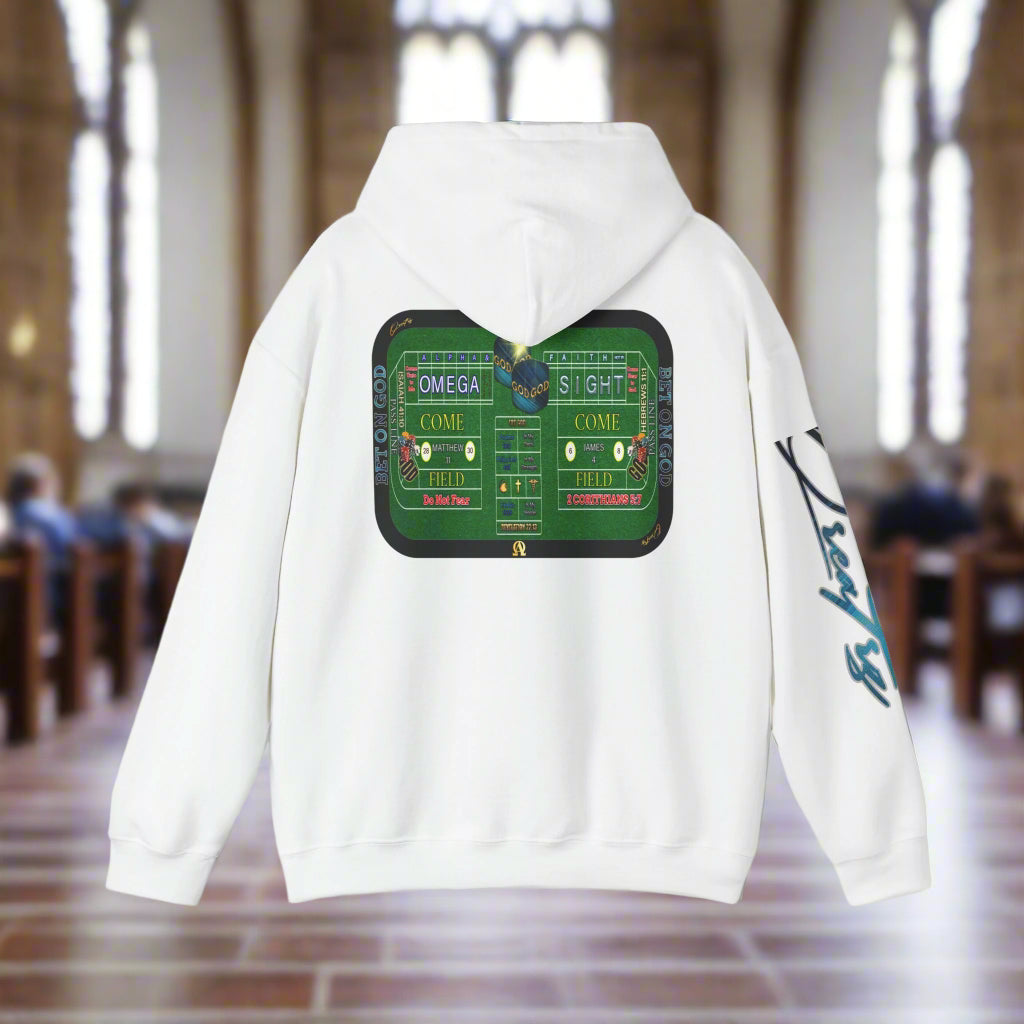 Hooded Sweatshirt - Qreatrz Bet on God Spiritual Crap Table with Scripture Design