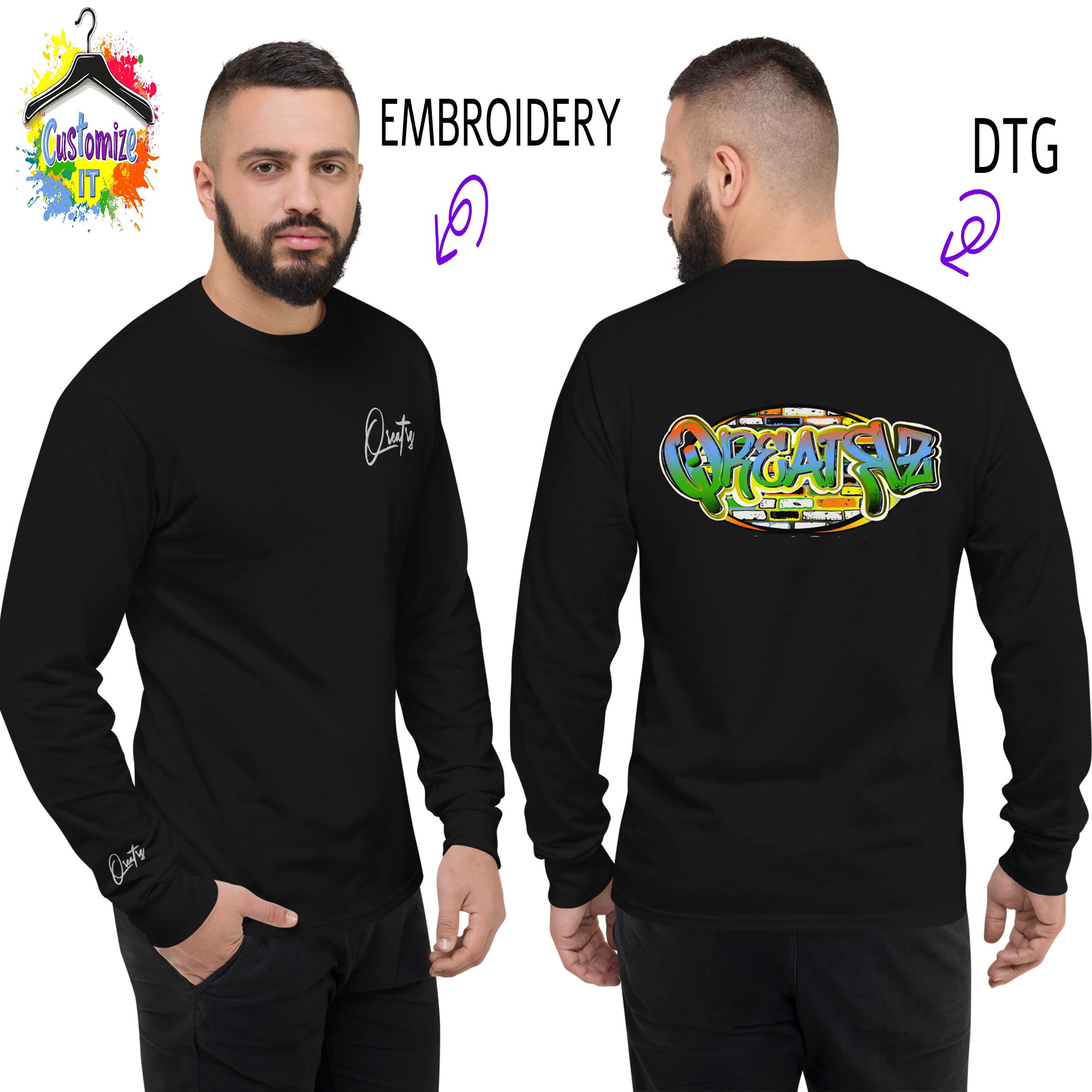 Qreatrz Customizable Men's Champion Long Sleeve Shirt