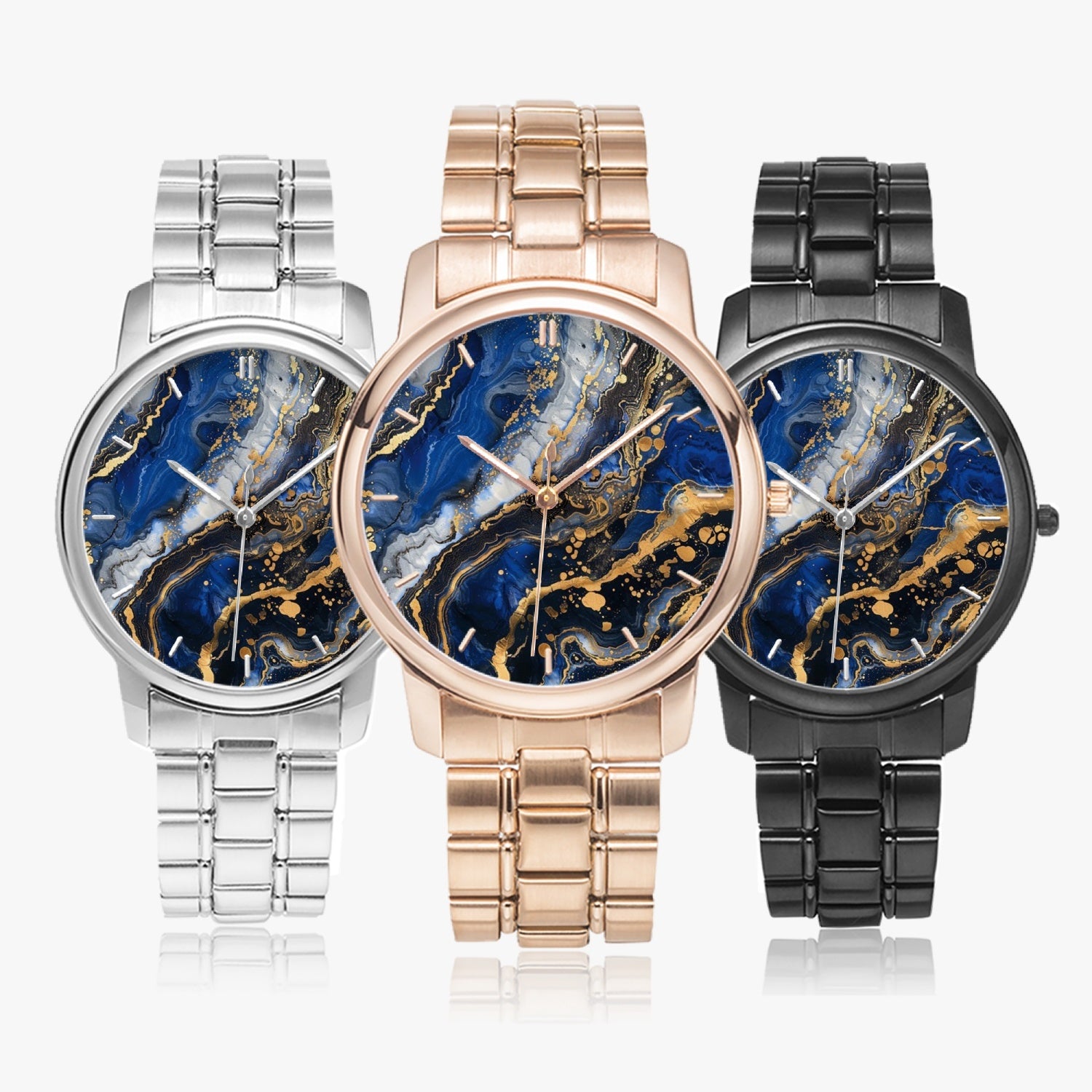 Montre à quartz en acier inoxydable à boucle déployante en marbre Royal Nights (avec indicateurs)