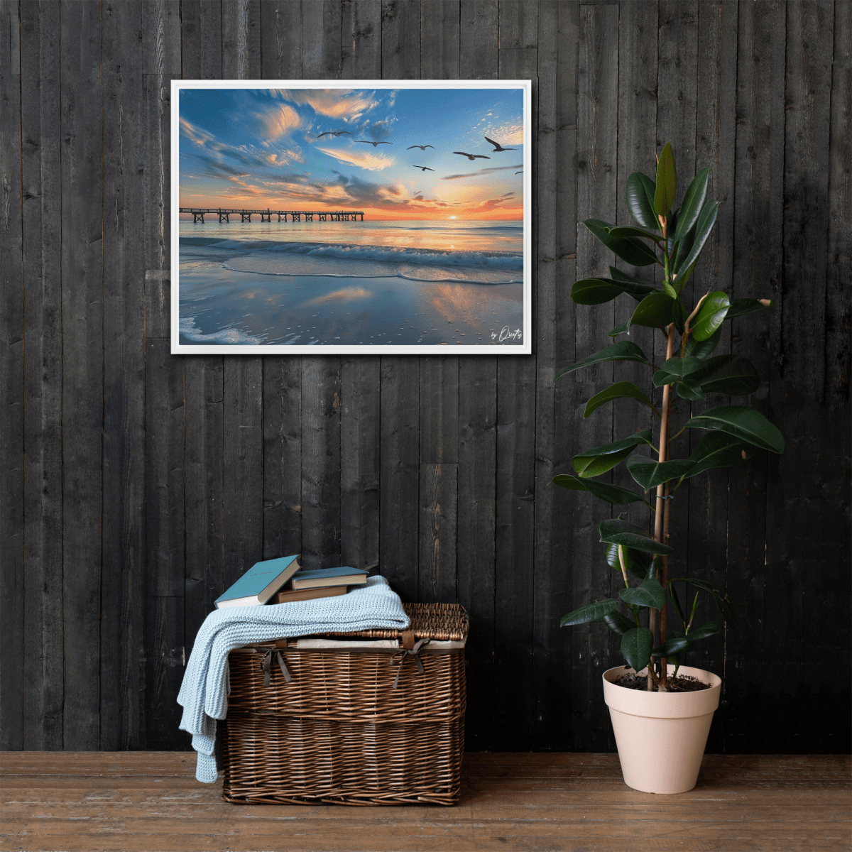 "A Day at the Pier" Framed Canvas - Qreatrz Fashion and Design LLC