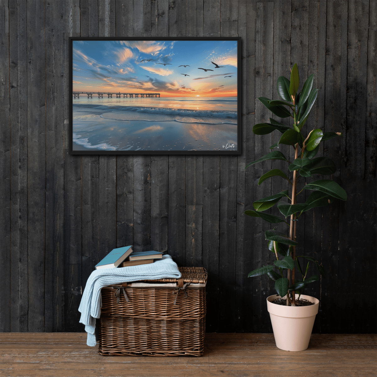 "A Day at the Pier" Framed Canvas - Qreatrz Fashion and Design LLC