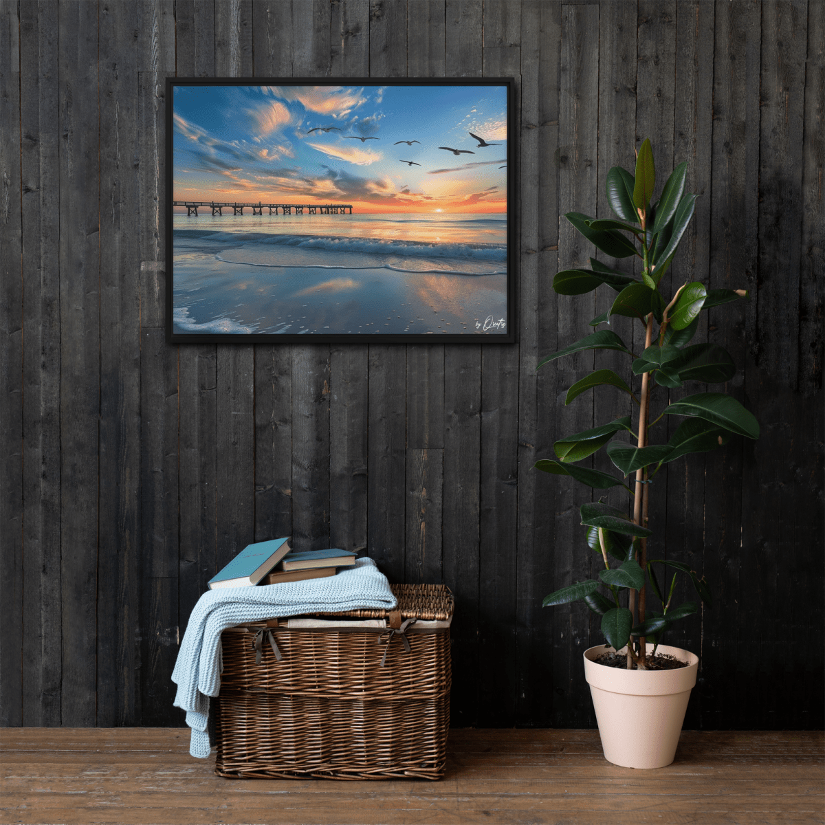 "A Day at the Pier" Framed Canvas - Qreatrz Fashion and Design LLC