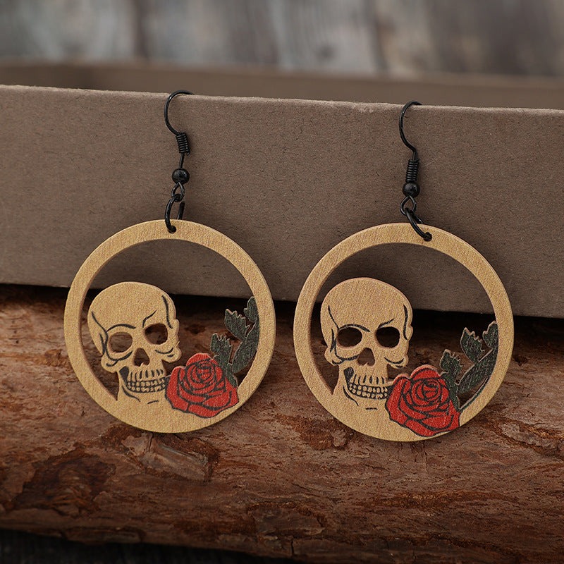 Boucles d'oreilles squelette découpées en bois