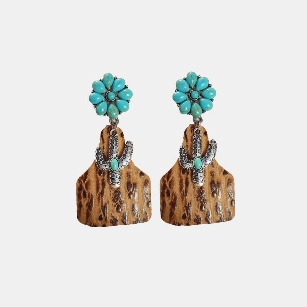 Boucles d'oreilles pendantes en forme de cactus turquoise