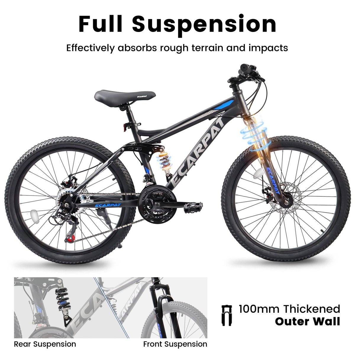 A2660 Ecarpat Mountain Bike 26 inch Wheel Carbon Steel Frame Disc Brake Thumb Shift Front Fork Rear Shock Absorber Bicycle - Qreatrz Fashion and Design LLC