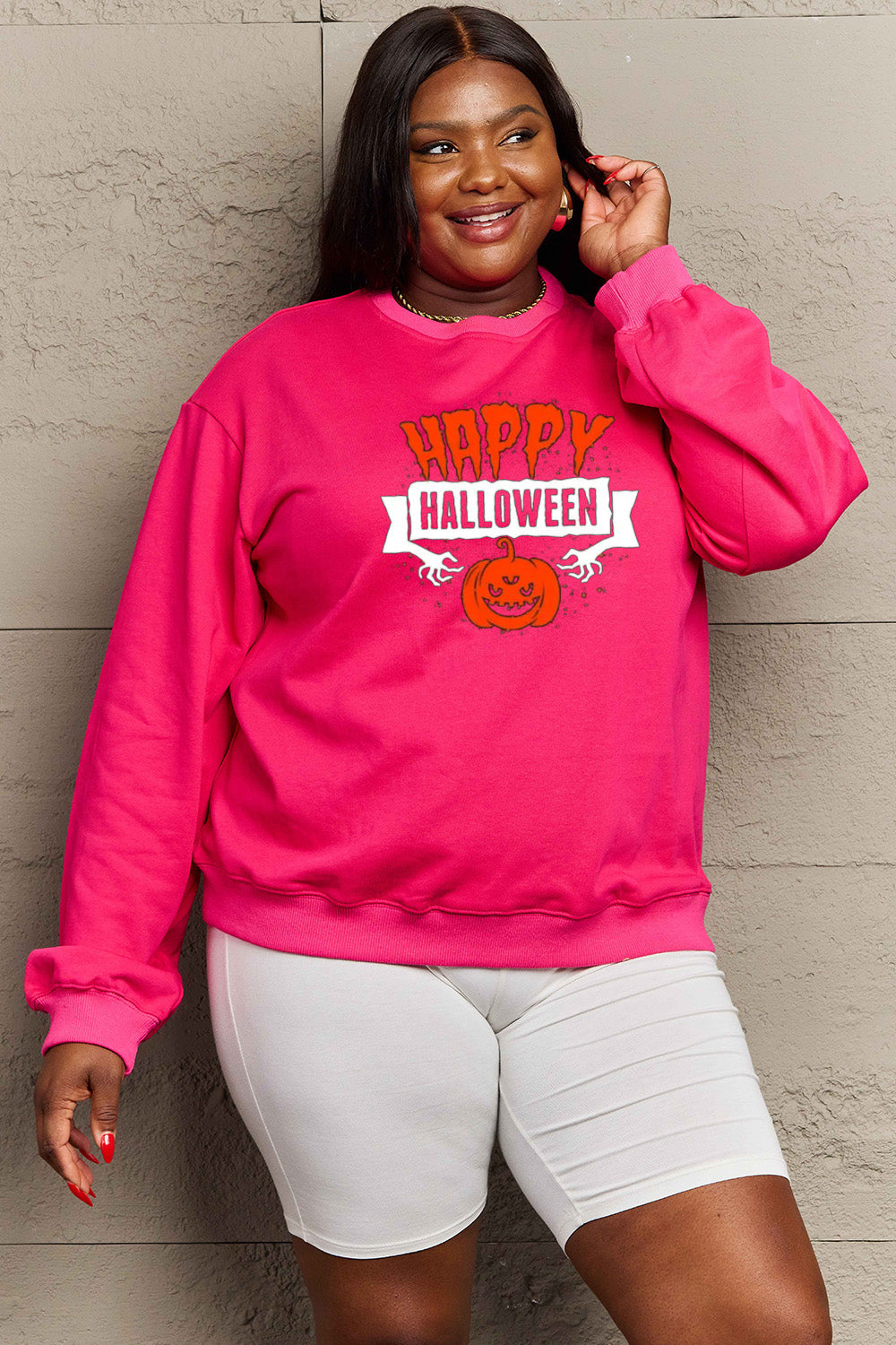 Simply Love Full Size HAPPY HALLOWEEN Graphic Sweatshirt