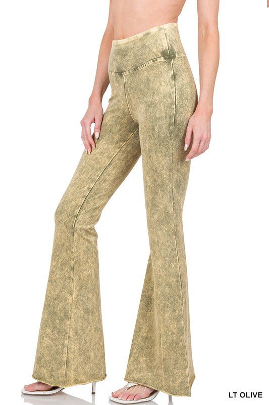 Acid Wash High Waist Raw Edge Hem Pants - Qreatrz Fashion and Design LLC