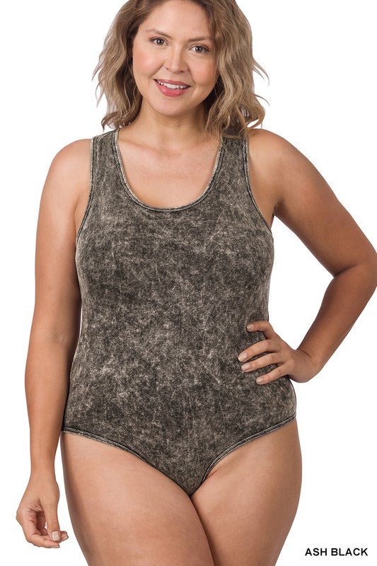 Acid Washed Racerback Tank Bodysuit - Qreatrz Fashion and Design LLC