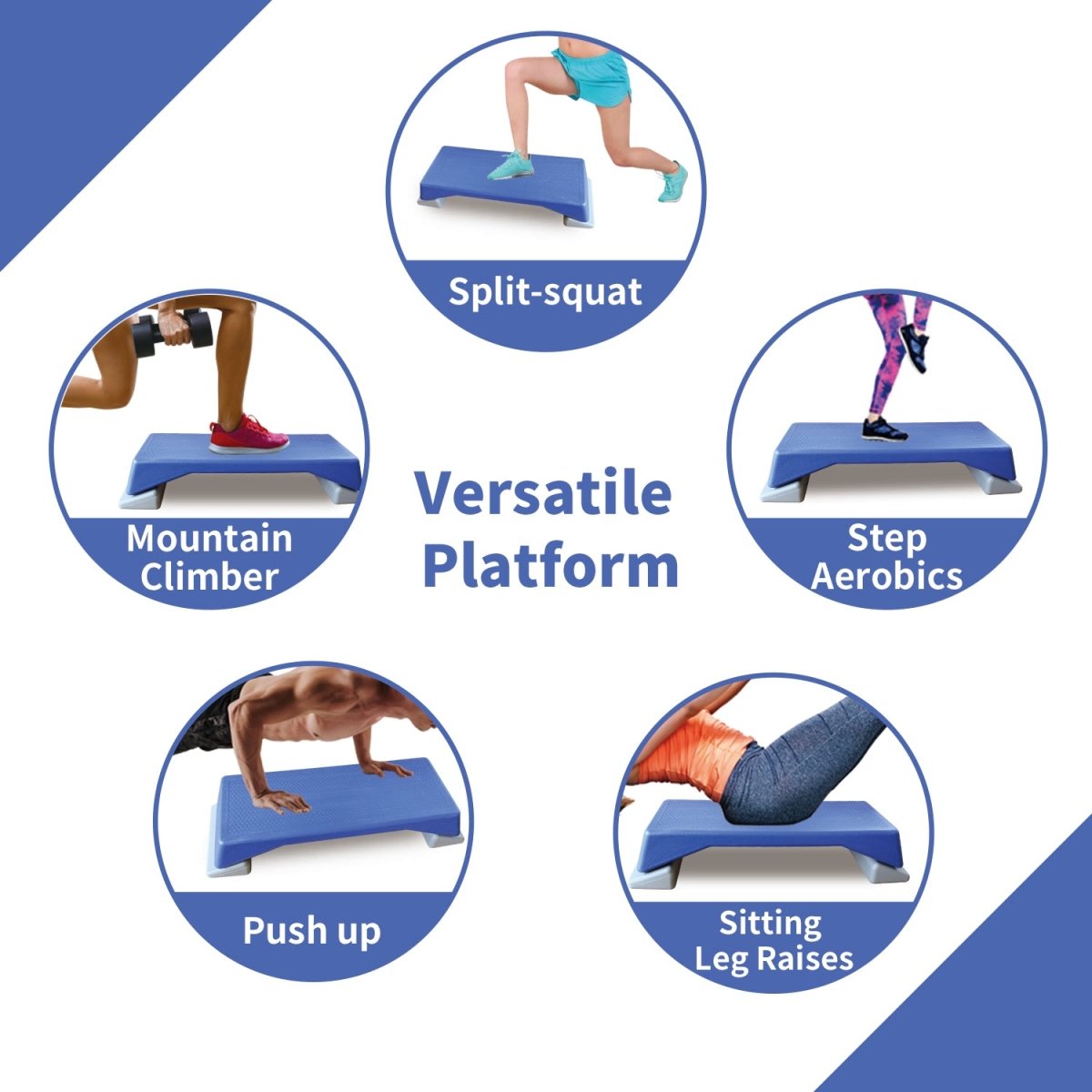 Aerobics Step Platform Height - Adjustable Fitness Equipment Stepper Trainer Exercise Step Platform Sliding Lifting Pad Blue - Qreatrz Fashion and Design LLC