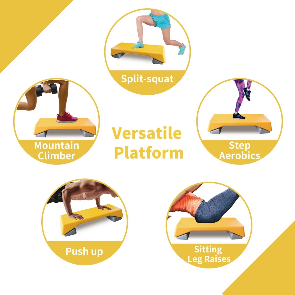 Aerobics Step Platform Height - Adjustable Fitness Equipment Stepper Trainer Exercise Step Platform Sliding Lifting Pad Yellow - Qreatrz Fashion and Design LLC