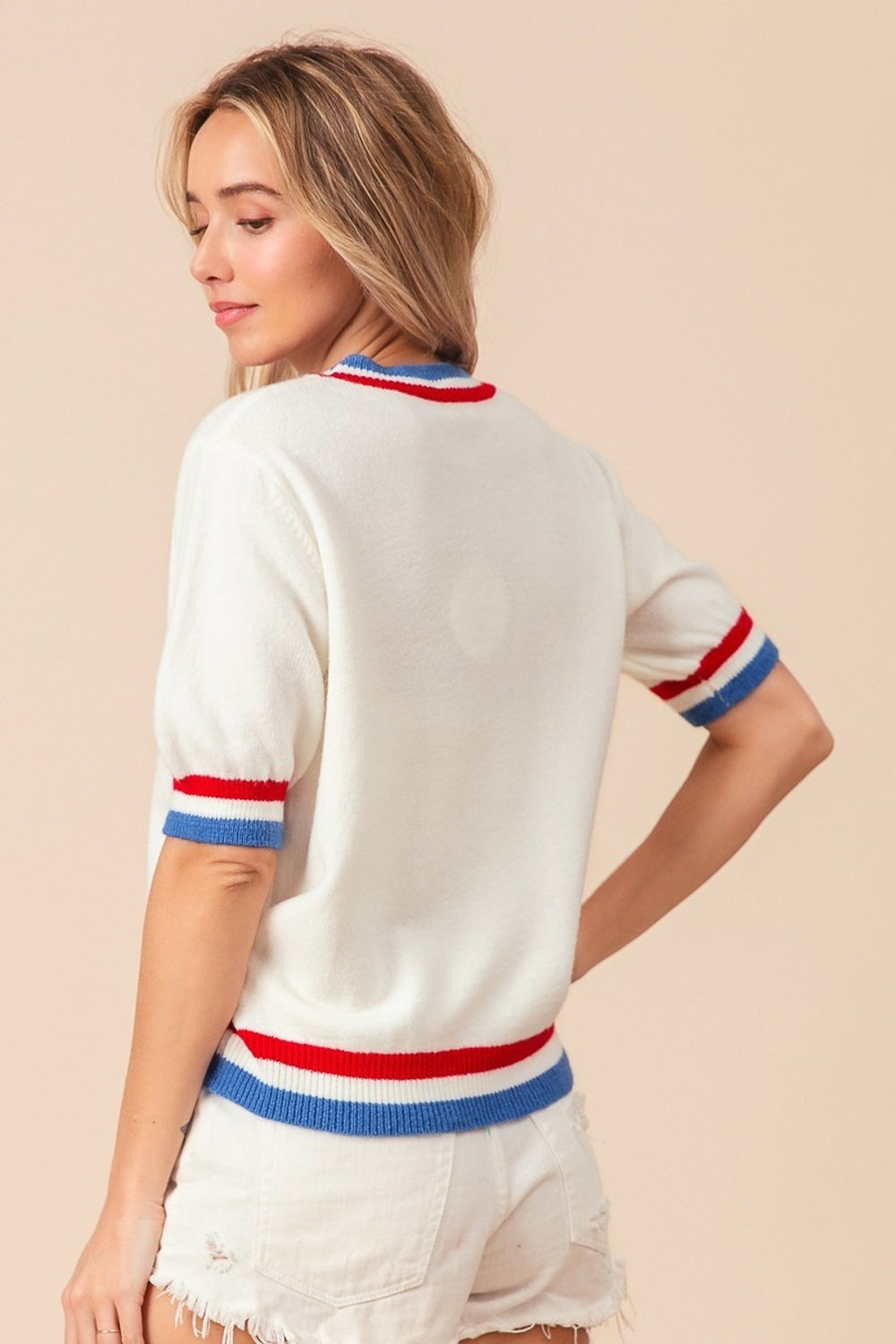 Pull rayé BiBi à motif de cœur et de drapeau américain