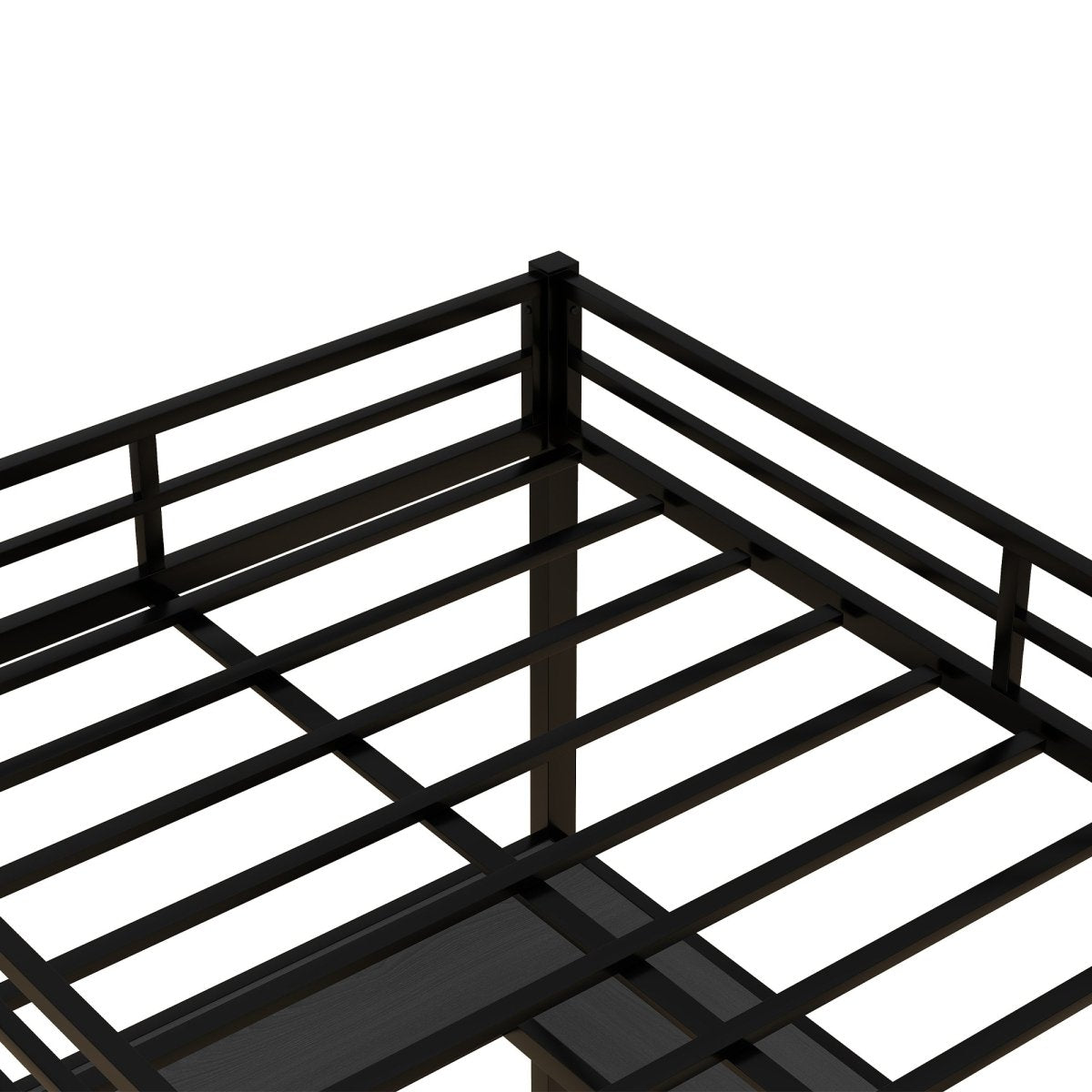 All metal loft bed with desk and shelf, loft bed with ladder and guardrail, black with black desk - Qreatrz Fashion and Design LLC