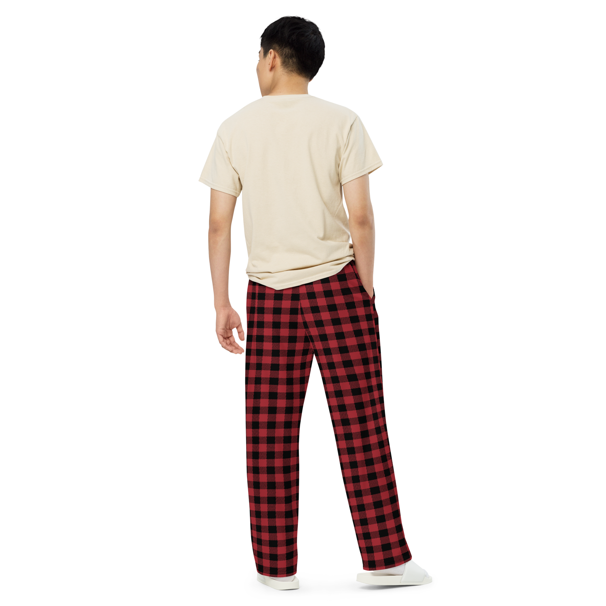 Red and Black Plaid Wide Leg Pants