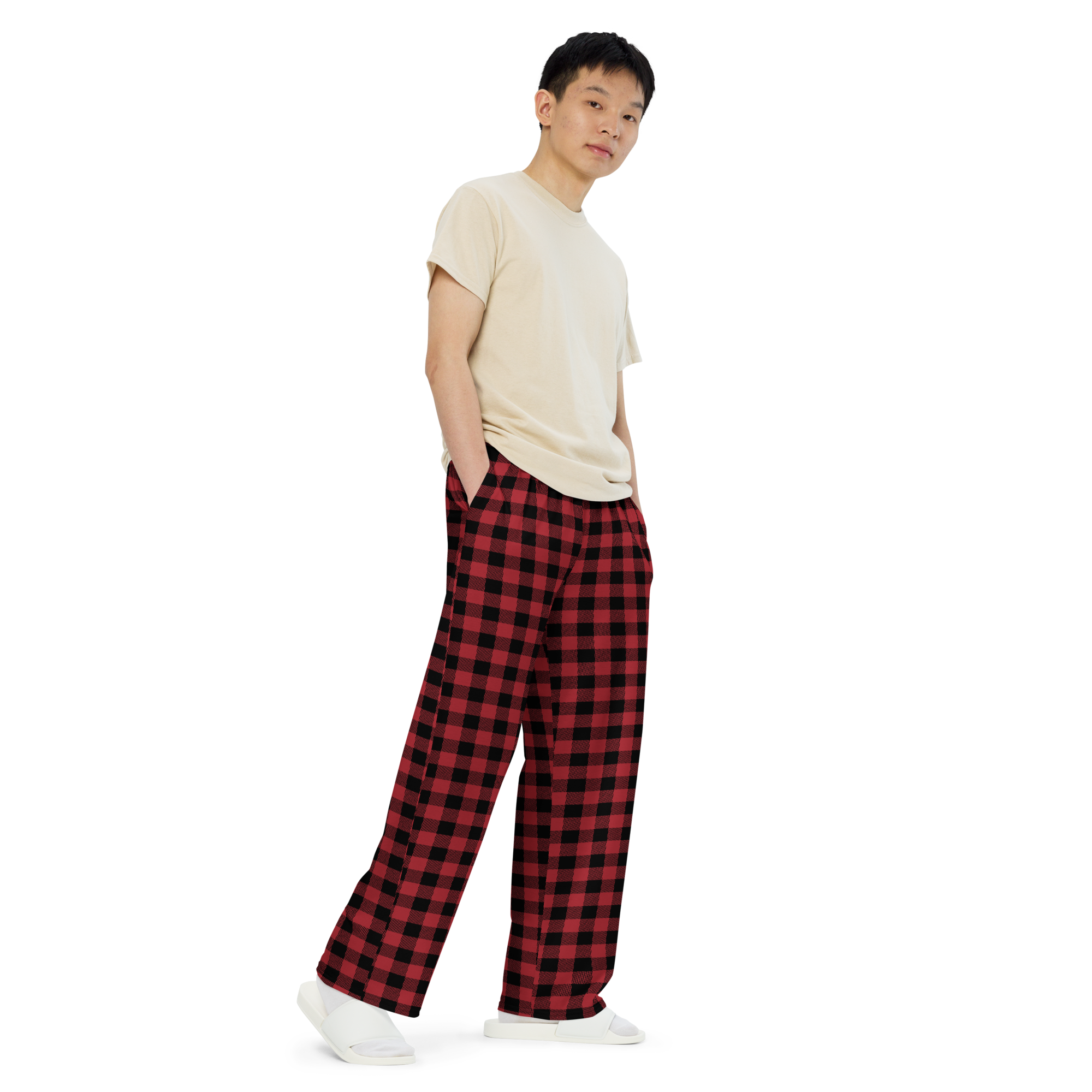 Red and Black Plaid Wide Leg Pants