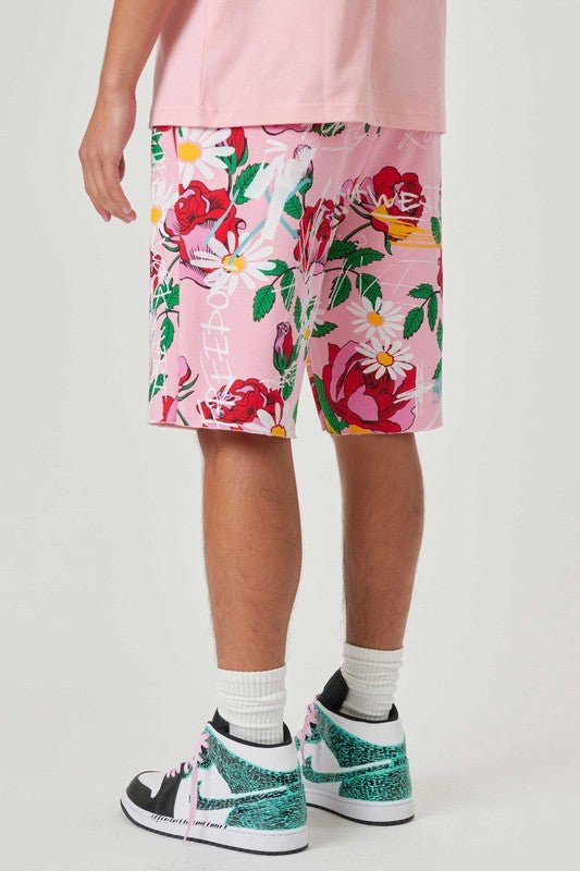 All Over Rose Bloom Print Shorts - Qreatrz Fashion and Design LLC