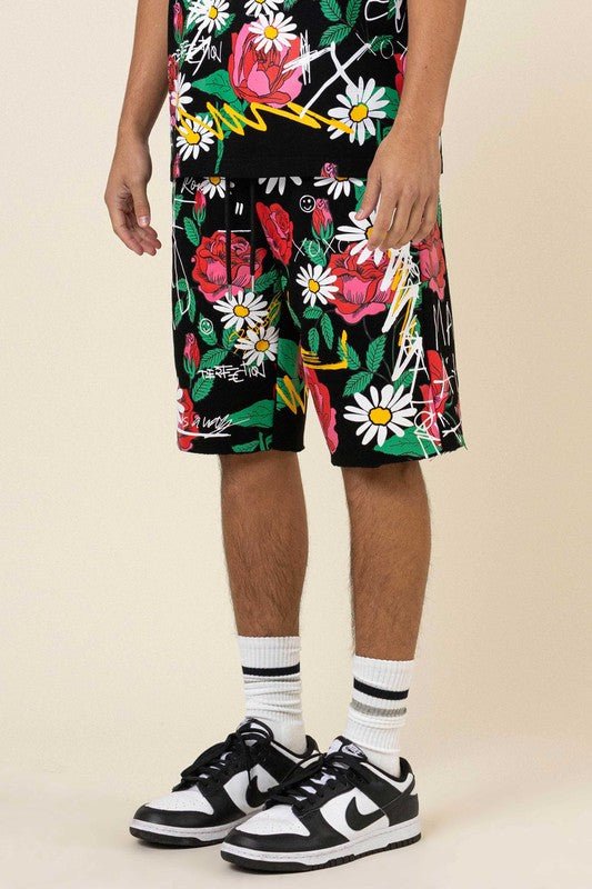 All Over Rose Bloom Print Shorts - Qreatrz Fashion and Design LLC