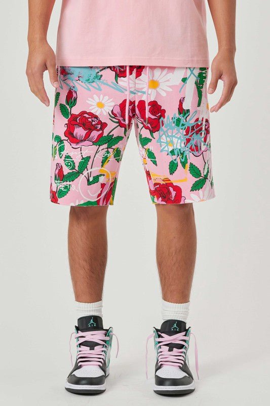 All Over Rose Bloom Print Shorts - Qreatrz Fashion and Design LLC