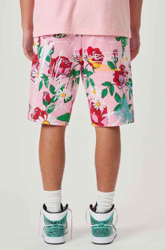 All Over Rose Bloom Print Shorts - Qreatrz Fashion and Design LLC