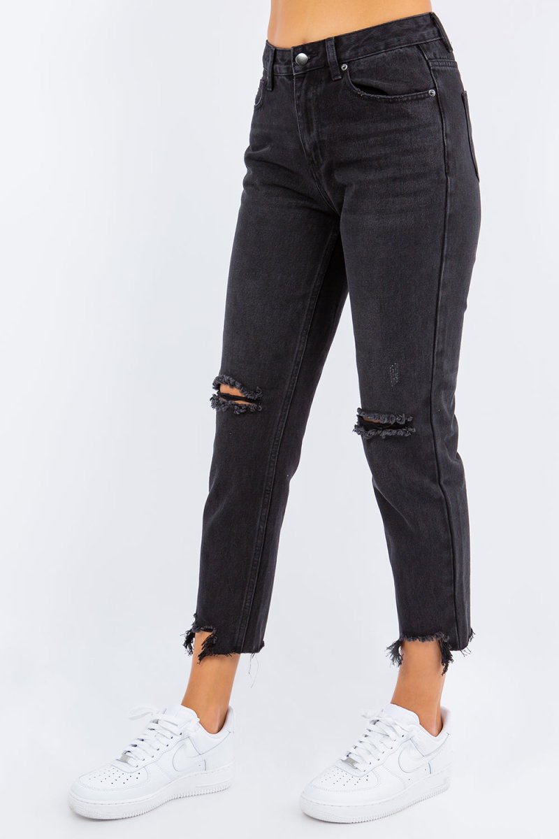 American Bazi High Waist Distressed Cropped Straight Jeans - Qreatrz Fashion and Design LLC