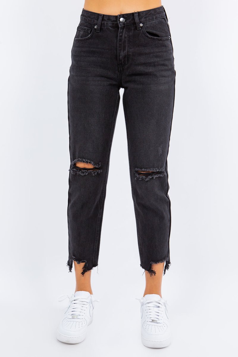 American Bazi High Waist Distressed Cropped Straight Jeans - Qreatrz Fashion and Design LLC