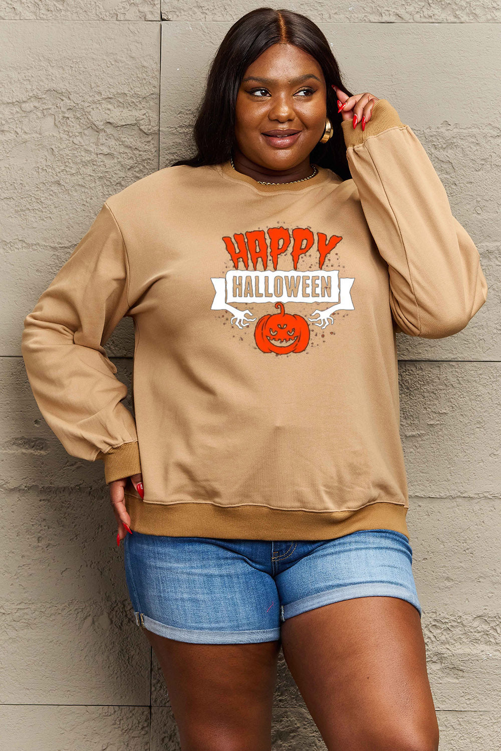 Simply Love Full Size HAPPY HALLOWEEN Graphic Sweatshirt