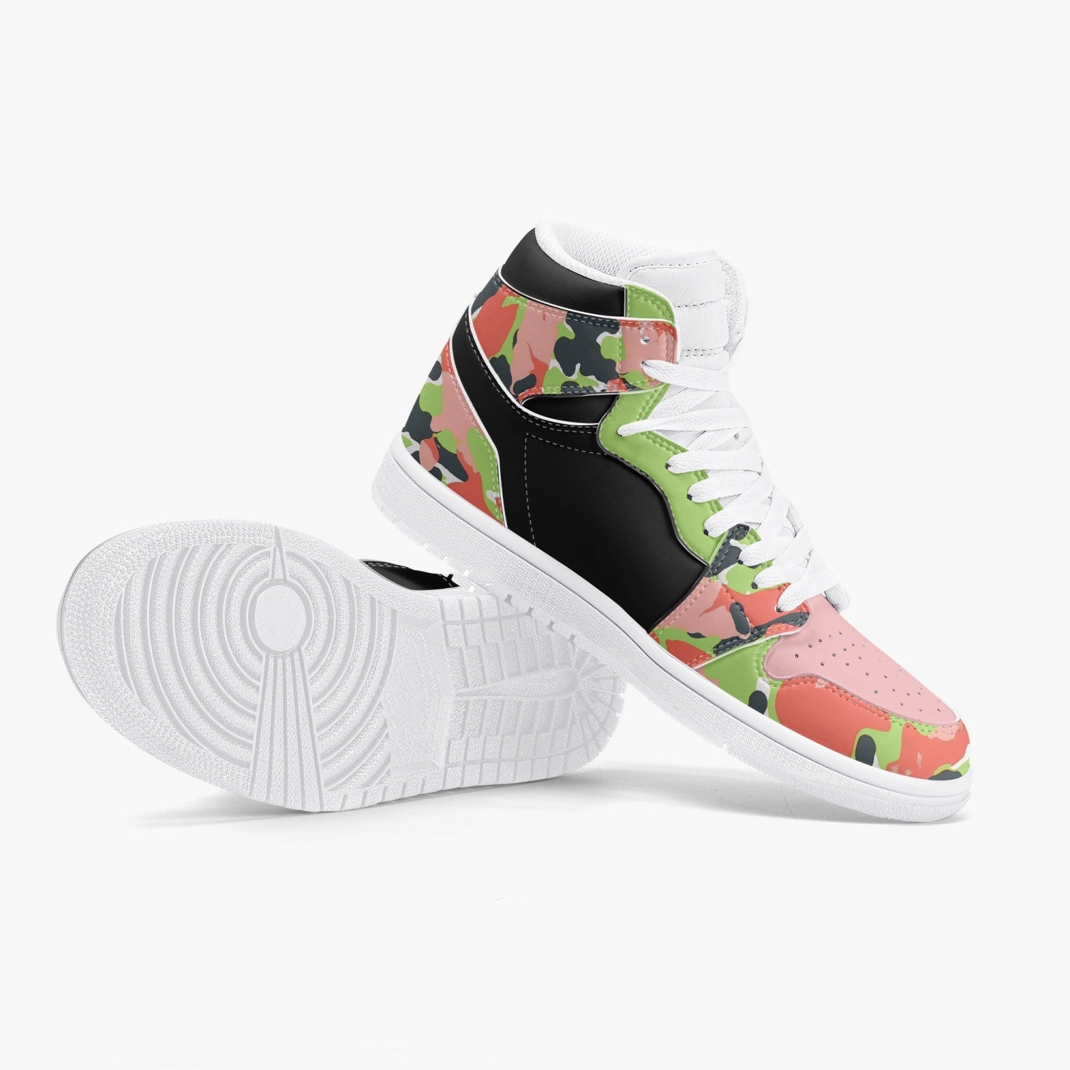 TREADZ 10 TOES DOWN UNITY OVER DIVISION AKA PINK AND GREEN CAMO HIGH TOP LEATHER SNEAKER