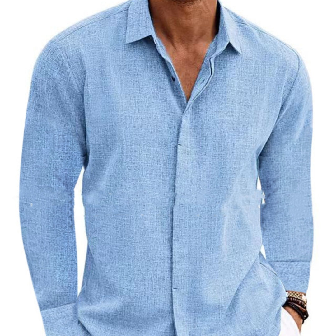 Mens Long Sleeve T-shirt Undershirt Solid Color Long Sleeve Cotton Linen Shirt