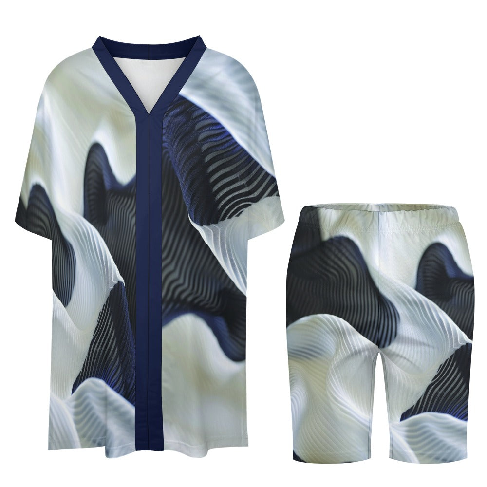 Qreatrz Relax Wave V-neck bat sleeve two-piece sets