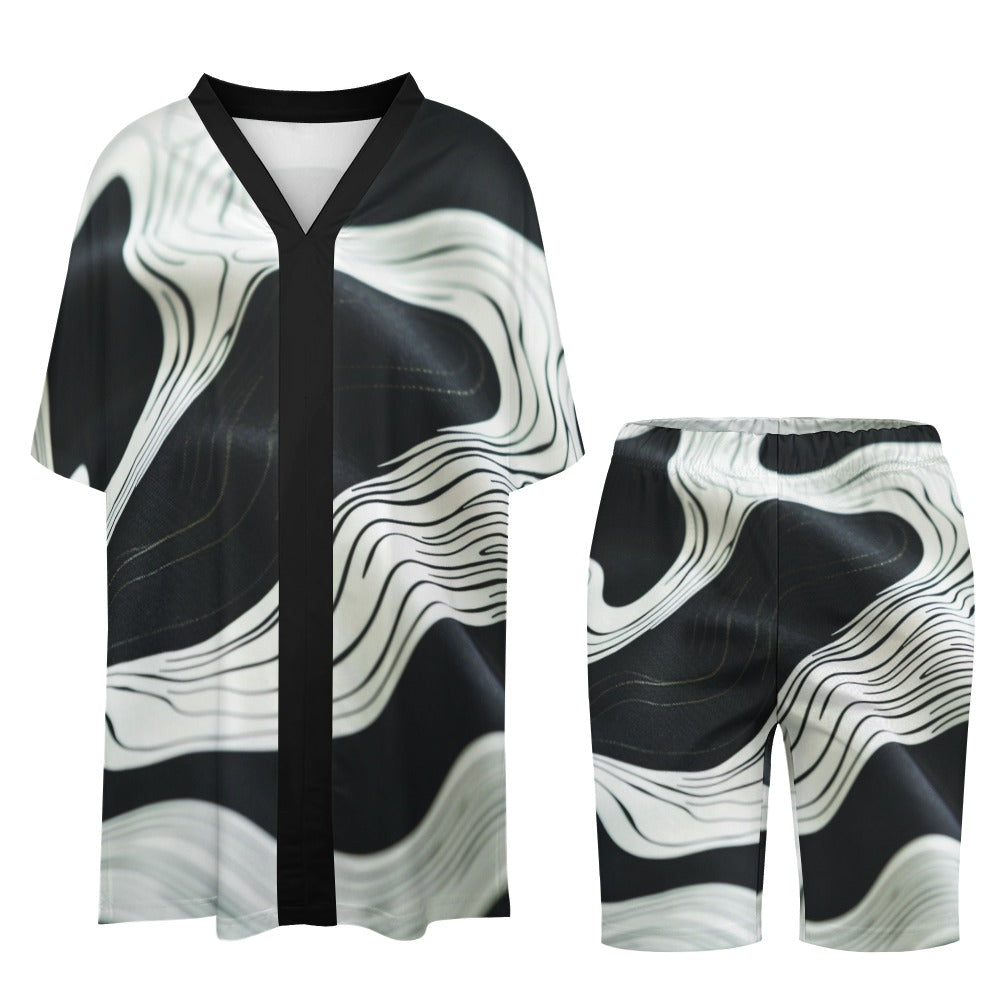 Qreatrz Relax Wave V-neck bat sleeve two-piece sets