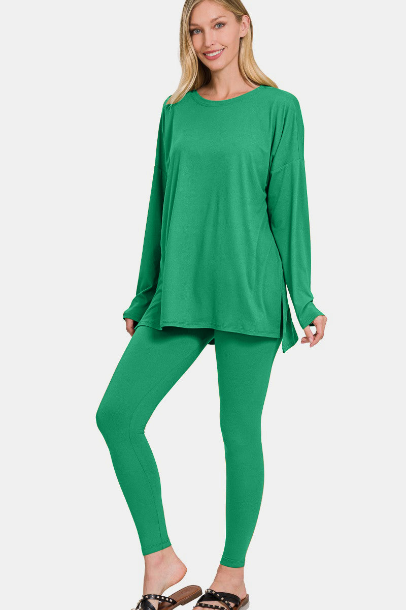 Ensemble de détente Zenana avec haut et leggings en microfibre brossée