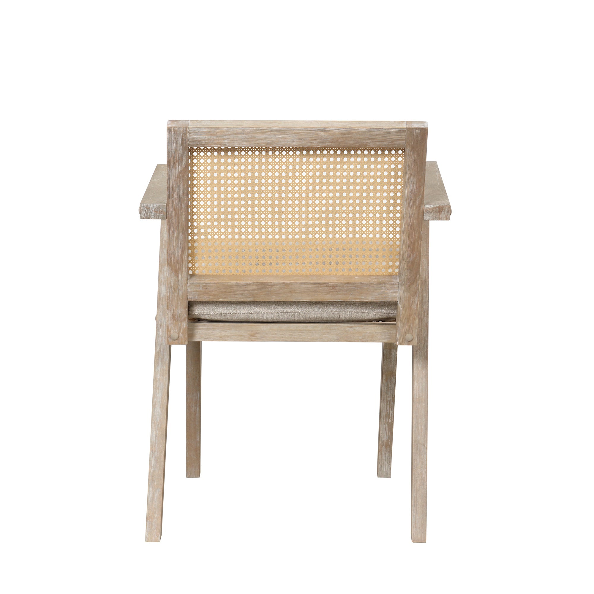 Mid-Century Accent Chair With Handcrafted Rattan Backrest and Padded