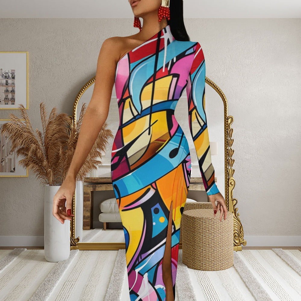 All That Jazz Multi Print and Solid Half Sleeve Slit Dress