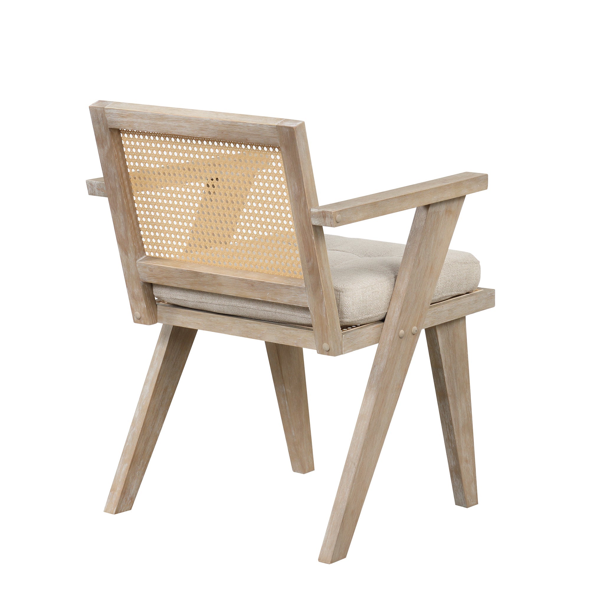 Mid-Century Accent Chair With Handcrafted Rattan Backrest and Padded