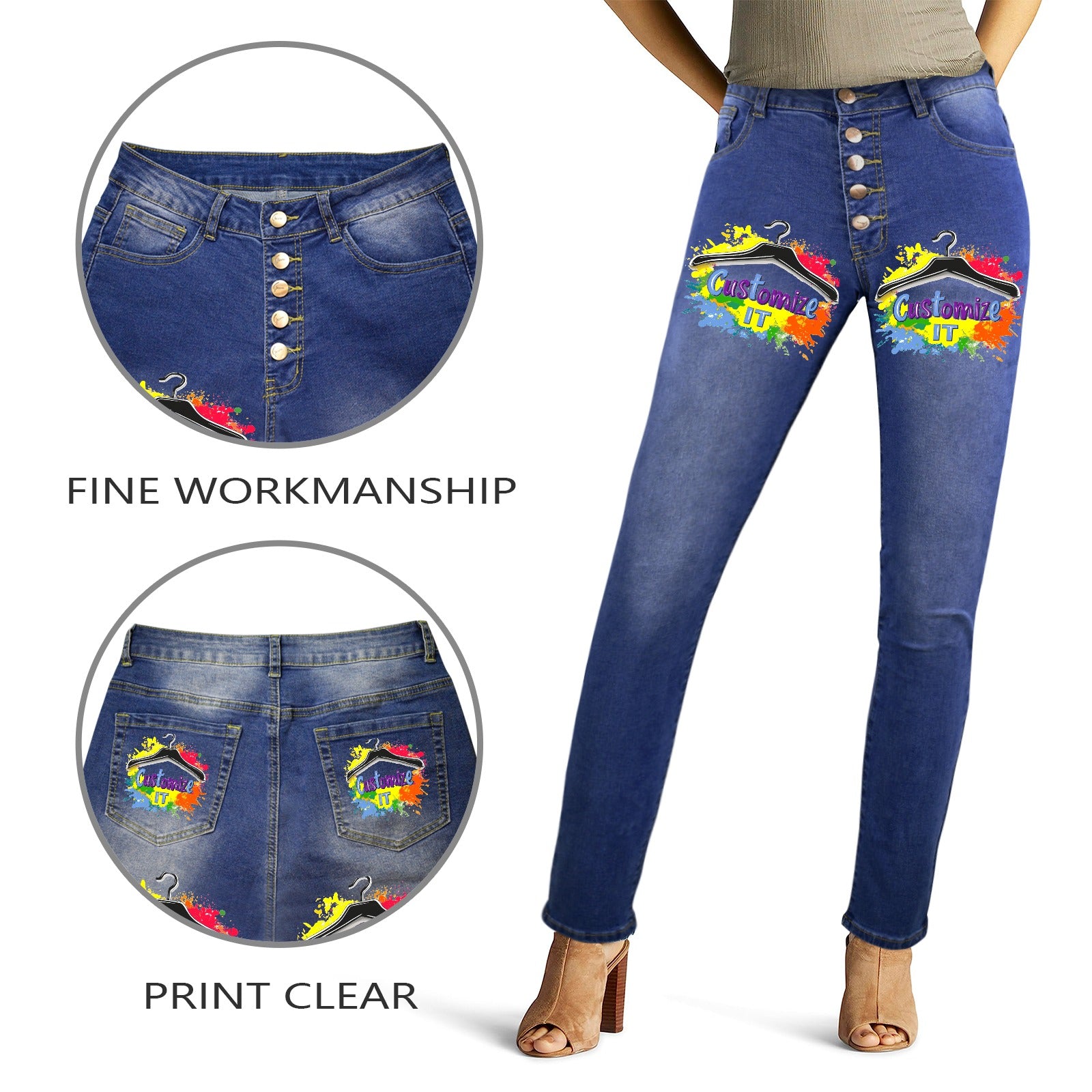 Qreatrz Customizable Women's Jeans (Front & Back Printing)