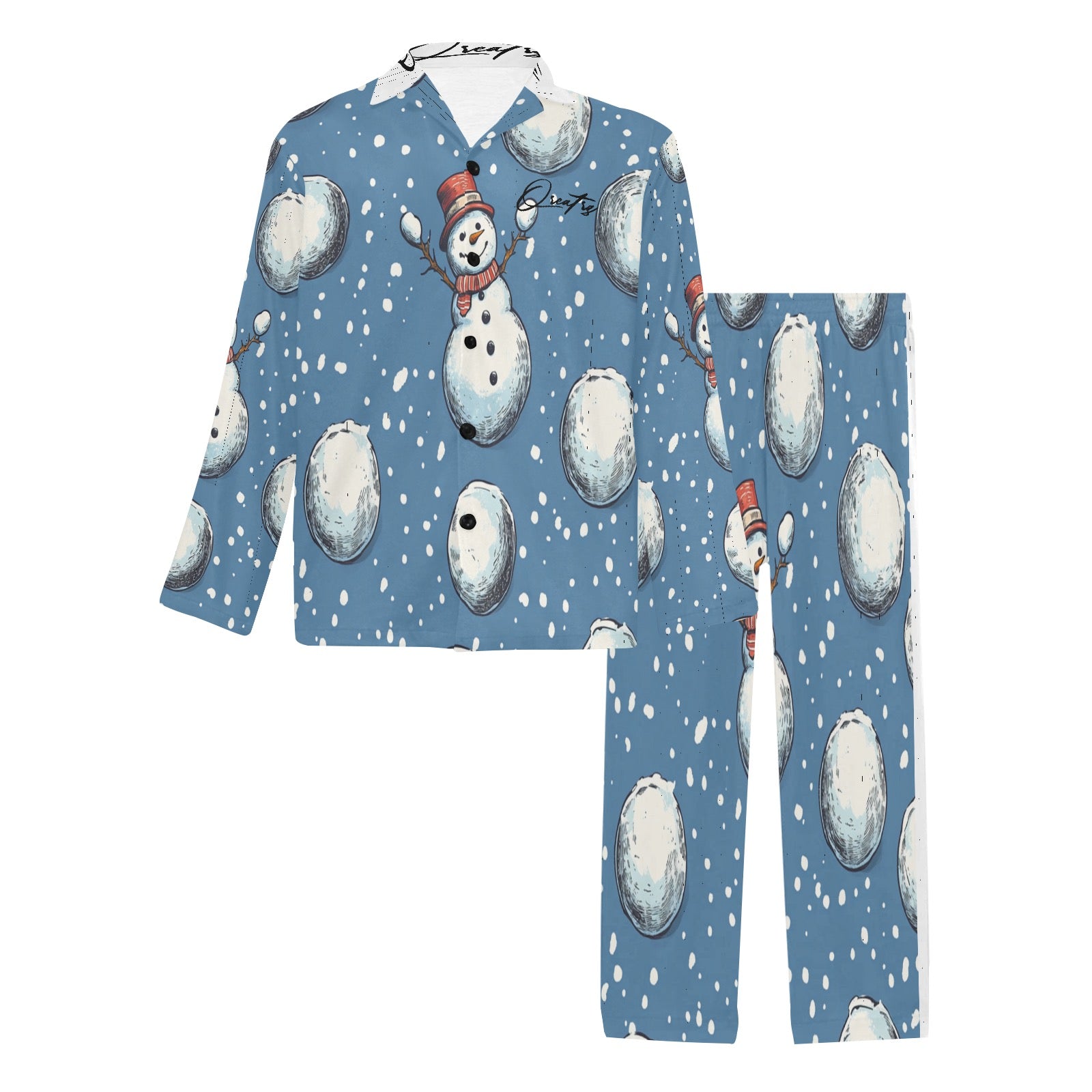 QREATRZ Snow Time Men's V-Neck Long Pajama Set