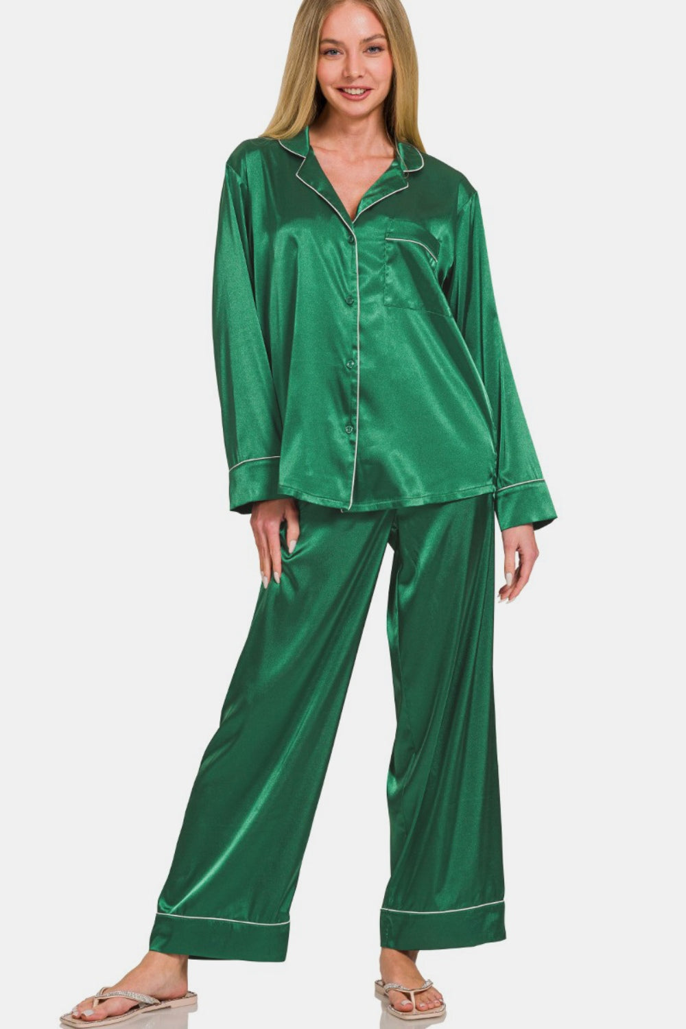 Ensemble pyjama chemise à manches longues et pantalon en satin Zenana