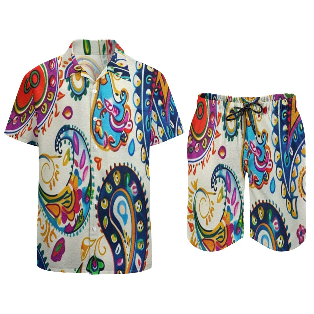 Leisure Multi Print and Solid 2pc Mens Short Set