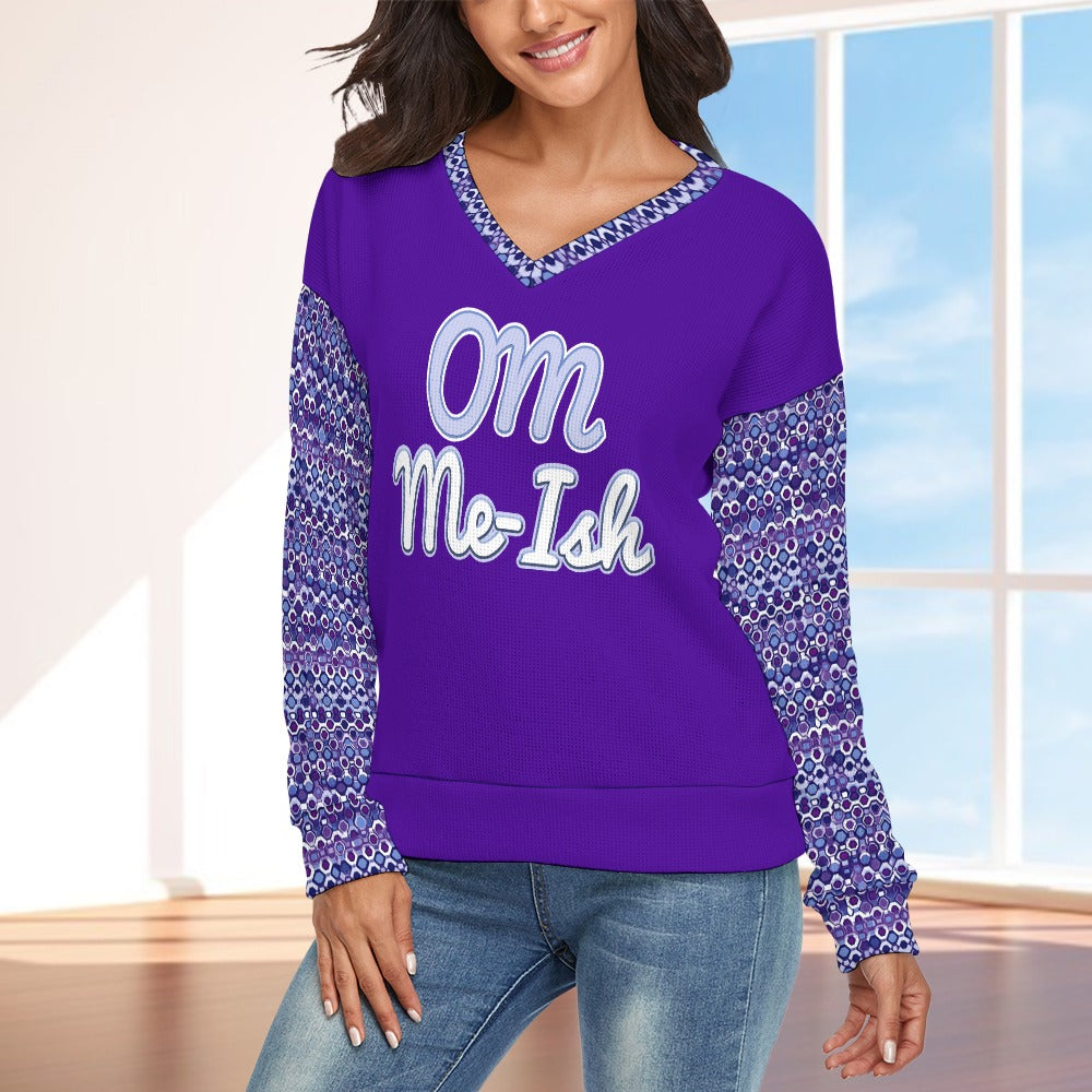 Qreatrz OM Me-Ish Women's V-Neck Christmas Style Long Sleeve Sweater