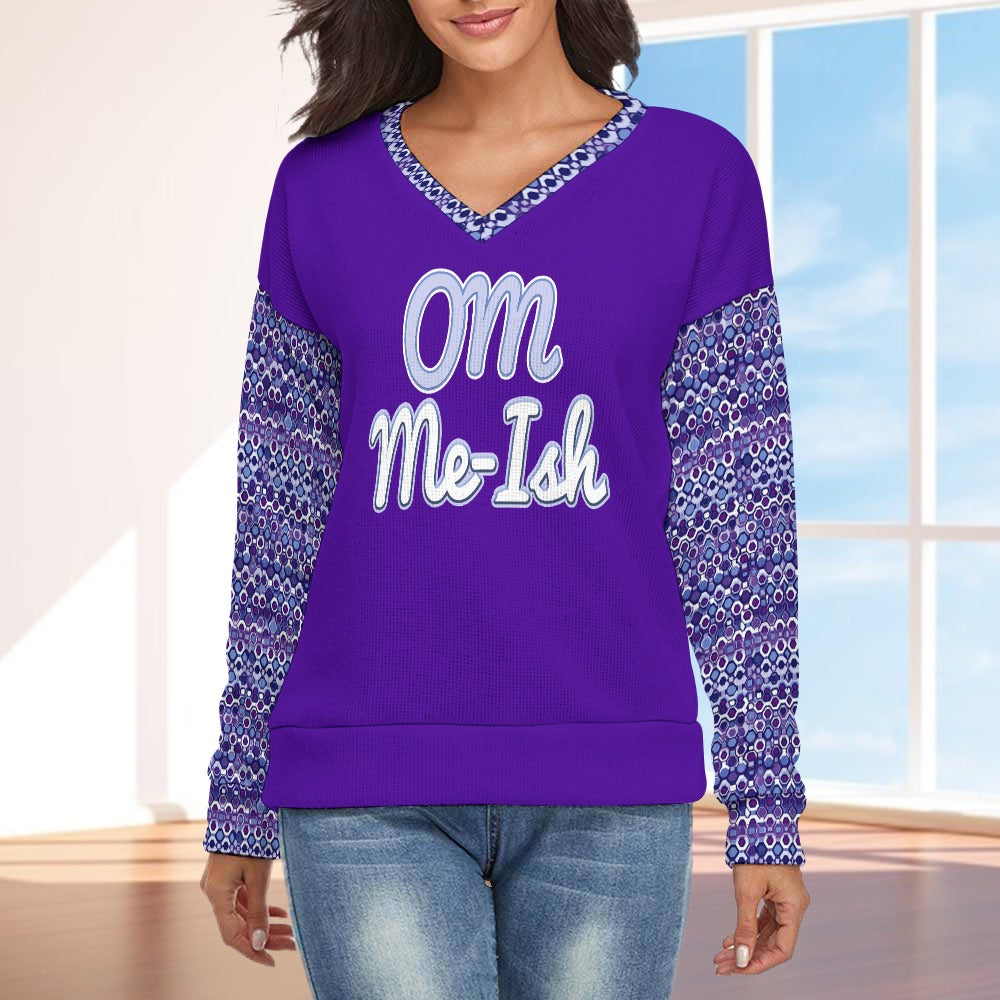 Qreatrz OM Me-Ish Women's V-Neck Christmas Style Long Sleeve Sweater