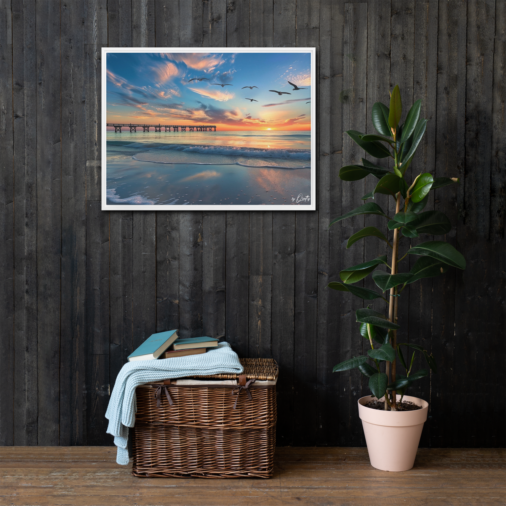 "A Day at the Pier" Framed canvas by Qreatrz