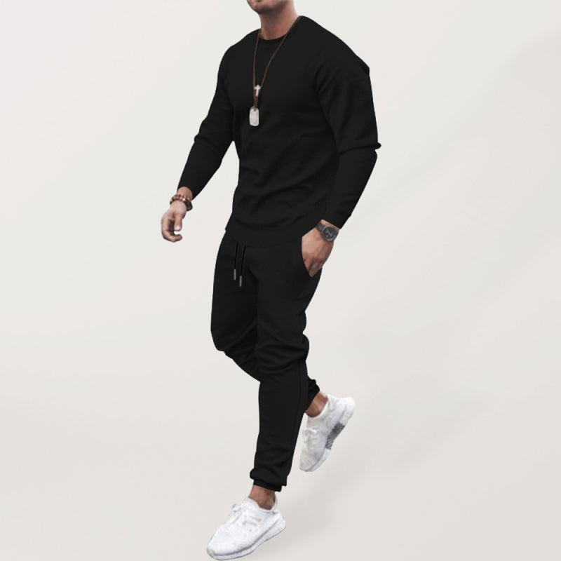 Long-sleeved casual suit men's solid color trendy sports suit