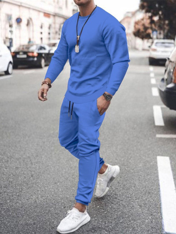 Long-sleeved casual suit men's solid color trendy sports suit