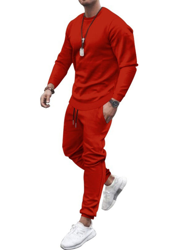 Long-sleeved casual suit men's solid color trendy sports suit