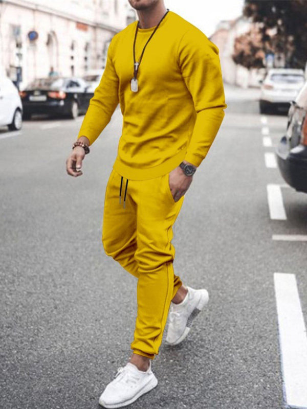 Long-sleeved casual suit men's solid color trendy sports suit