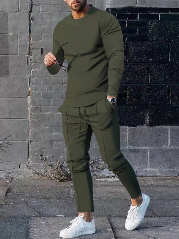 New Men's Two-piece Set Round Neck Long Sleeve T-Shirt Trousers Casual Sports Suit