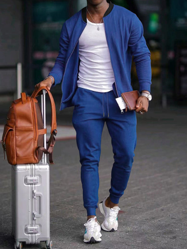 Nuevo traje informal de chaqueta con cuello de béisbol de color sólido para hombre 