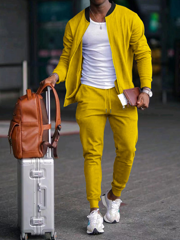 Nuevo traje informal de chaqueta con cuello de béisbol de color sólido para hombre 
