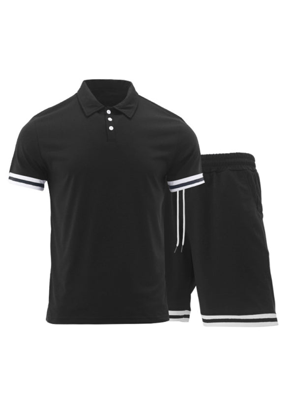 Conjunto deportivo casual de dos piezas con pantalones cortos de manga corta y solapa para hombre 