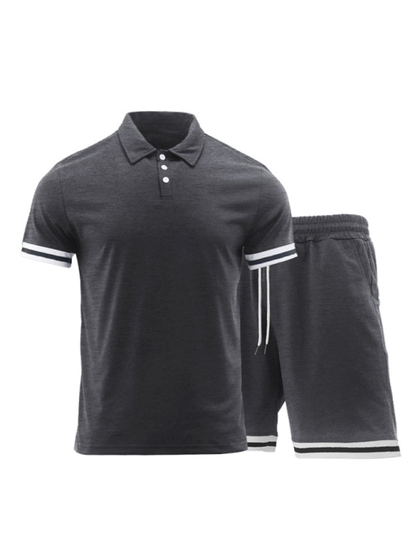 Men's lapel short -sleeved shorts two -piece sports casual set