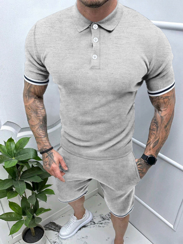 Men's lapel short -sleeved shorts two -piece sports casual set